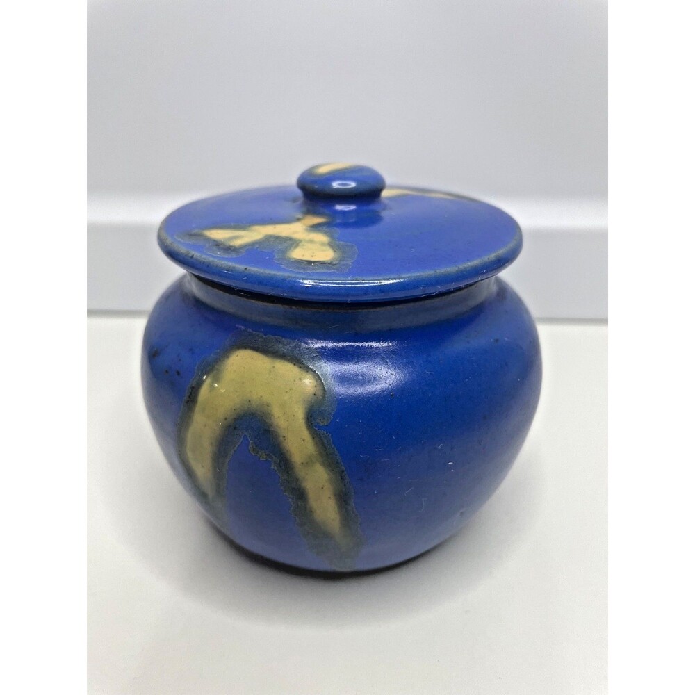 Vintage Foley Canada Pottery St. John New Brunswick lidded jar cabot blue